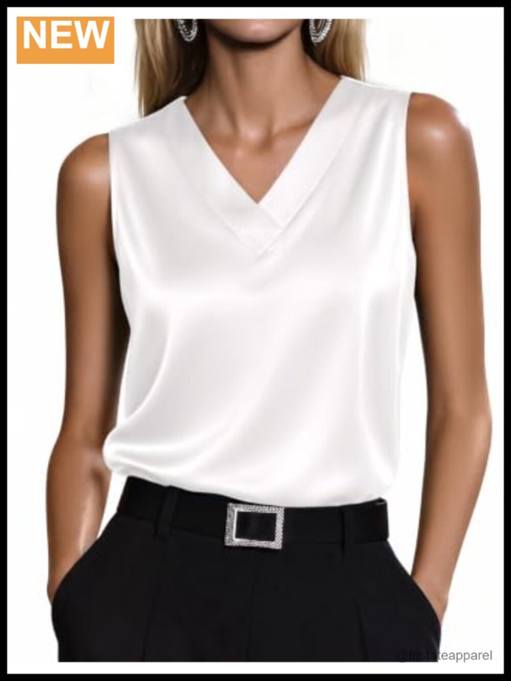 Women's Satin Tank Top V Neck Sleeveless Blouse Loose Fit
